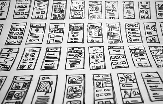 Sketched website wireframe